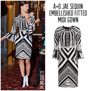 Alice + Olivia Jae Embellished Fitted Midi Gown Dress